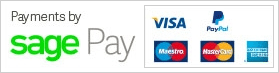 Payments by Sage Pay: Visa, Maestro, MasterCard, American Express, PayPal